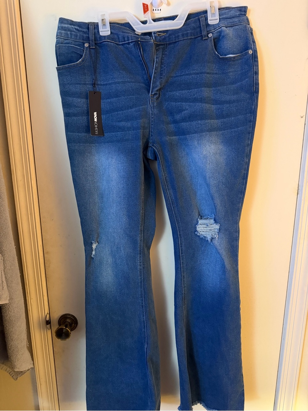 Fashion Nova Women's Blue Distressed Flare Jeans
